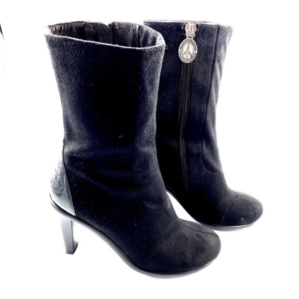 Donald J Pliner Shoe Boot Heel Stiletto Mid Calf Mottled Black Suede Black Sz 10